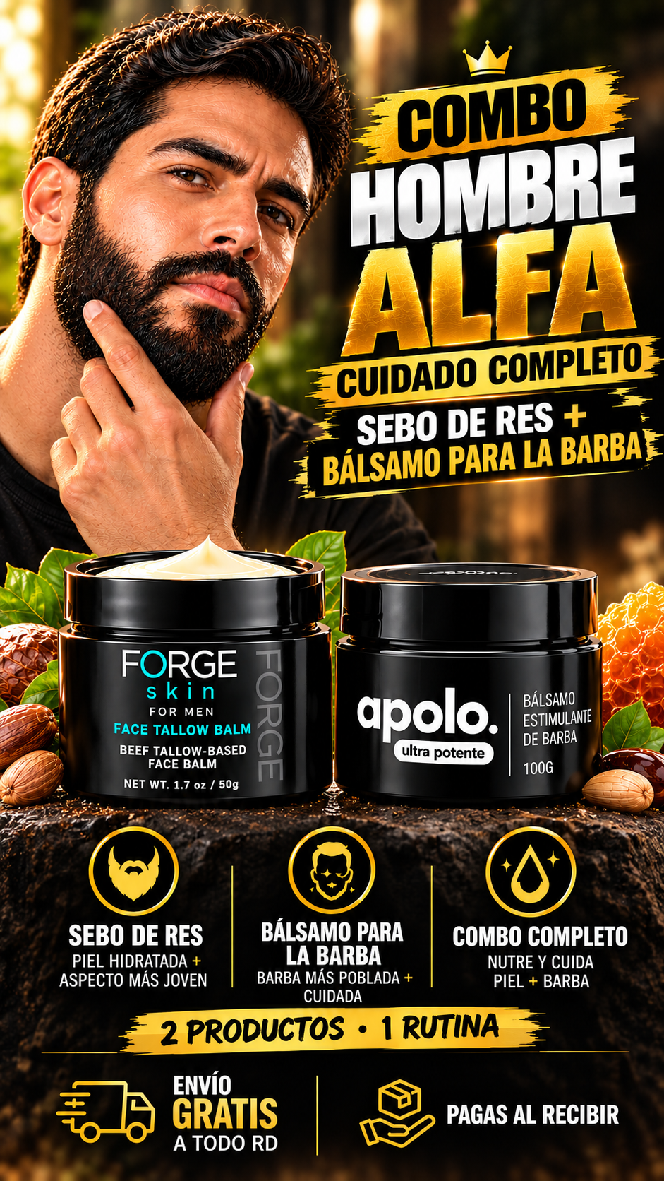 COMBO HOMBRE ALFA | Sebo de Res + Balsamo Apolo – Cuidado completo para rostro y barba