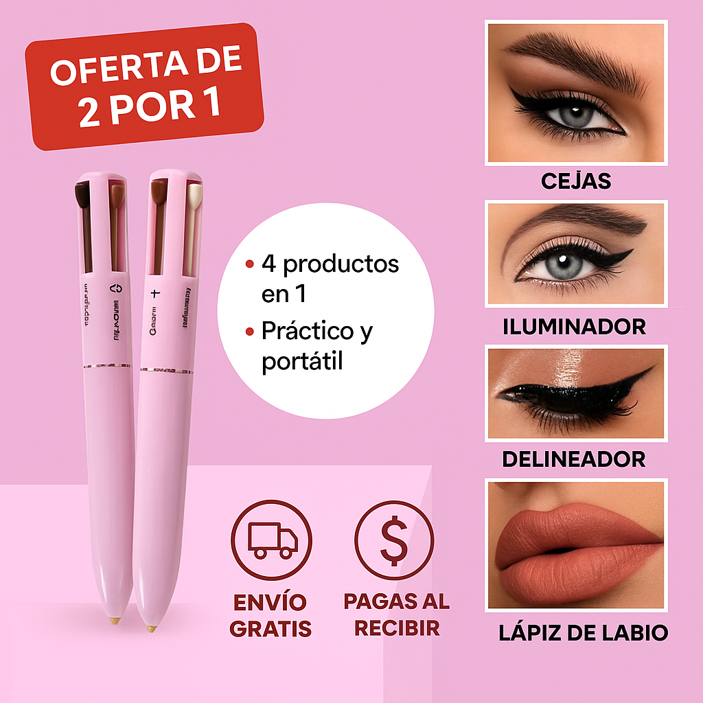 "Bolígrafo de Maquillaje 4 en 1 de FIT COLORS – Todo tu Look en un Solo Paso – Llévate (2 Por 1).