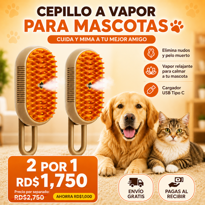 Cepillo de Vapor. Ideal para mascotas que odian el agua / Reduce la Caída de Pelo / Elimina Malos Olores y Mantiene tu hogar limpio /  Compra 1 y lleva otro GRATIS.