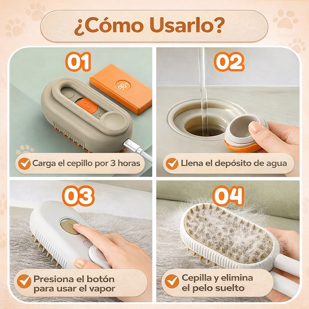 Cepillo de Vapor. Ideal para mascotas que odian el agua / Reduce la Caída de Pelo / Elimina Malos Olores y Mantiene tu hogar limpio /  Compra 1 y lleva otro GRATIS.