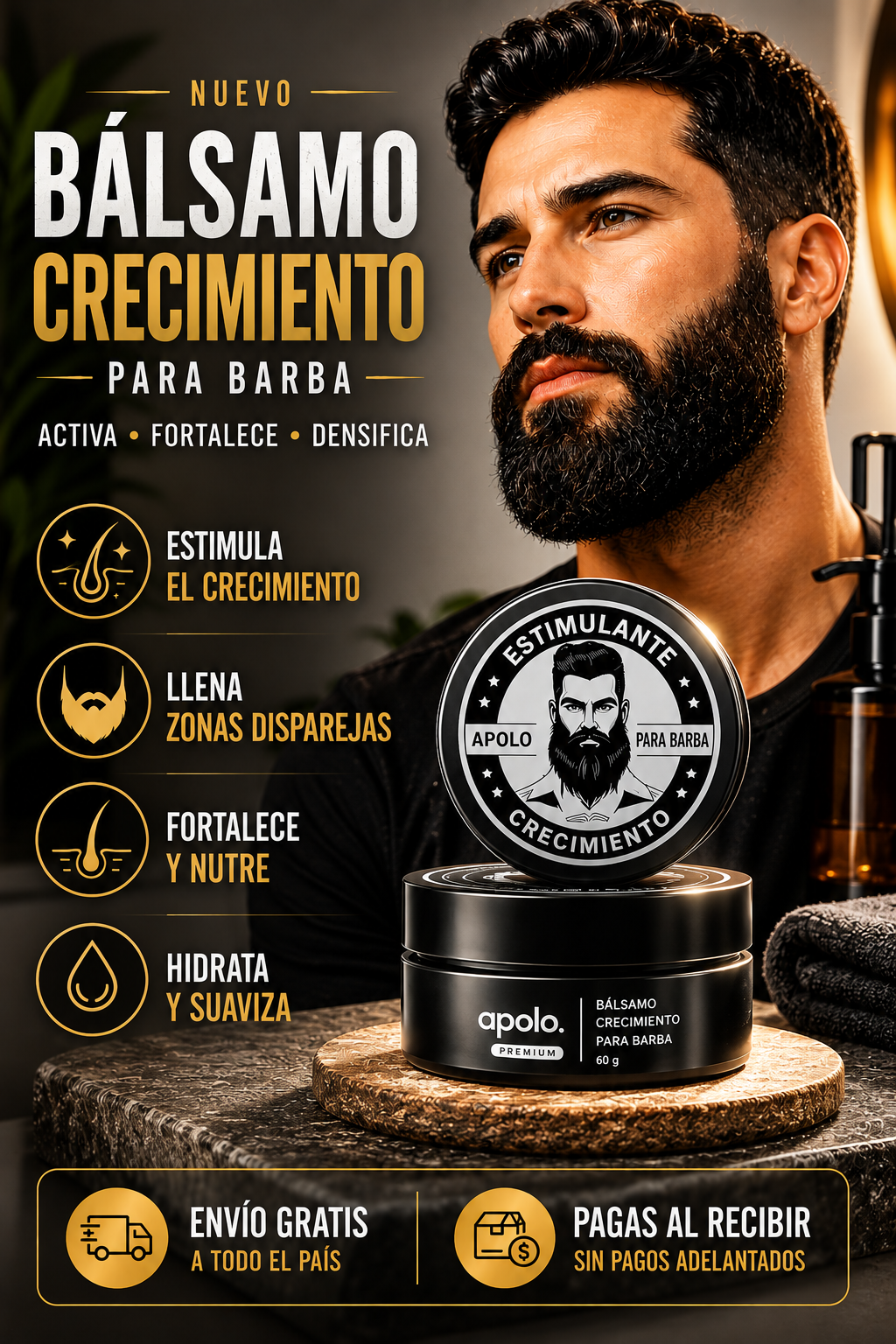 Apolo – Bálsamo Estimulante para el Crecimiento de la Barba, Para barbas con huecos o crecimiento disparejo
